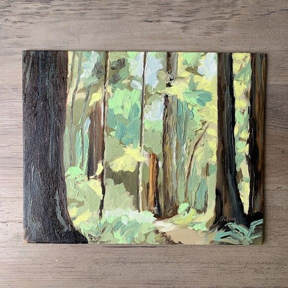 Original Oil Landscape Painting Redwood Forest Trees California Signed 8x10" - Picture 2 of 5